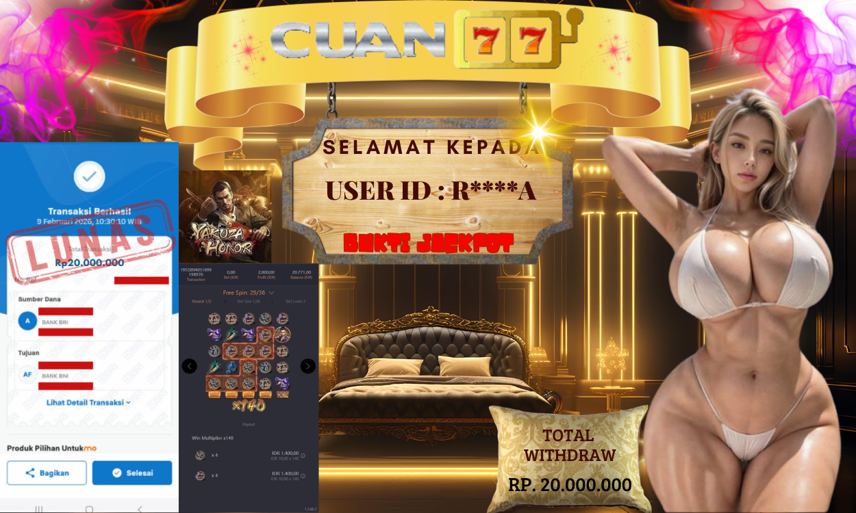 CUAN77 JACKPOT SLOT YAKUZA HONOR Rp. 20.000.000,- LUNAS