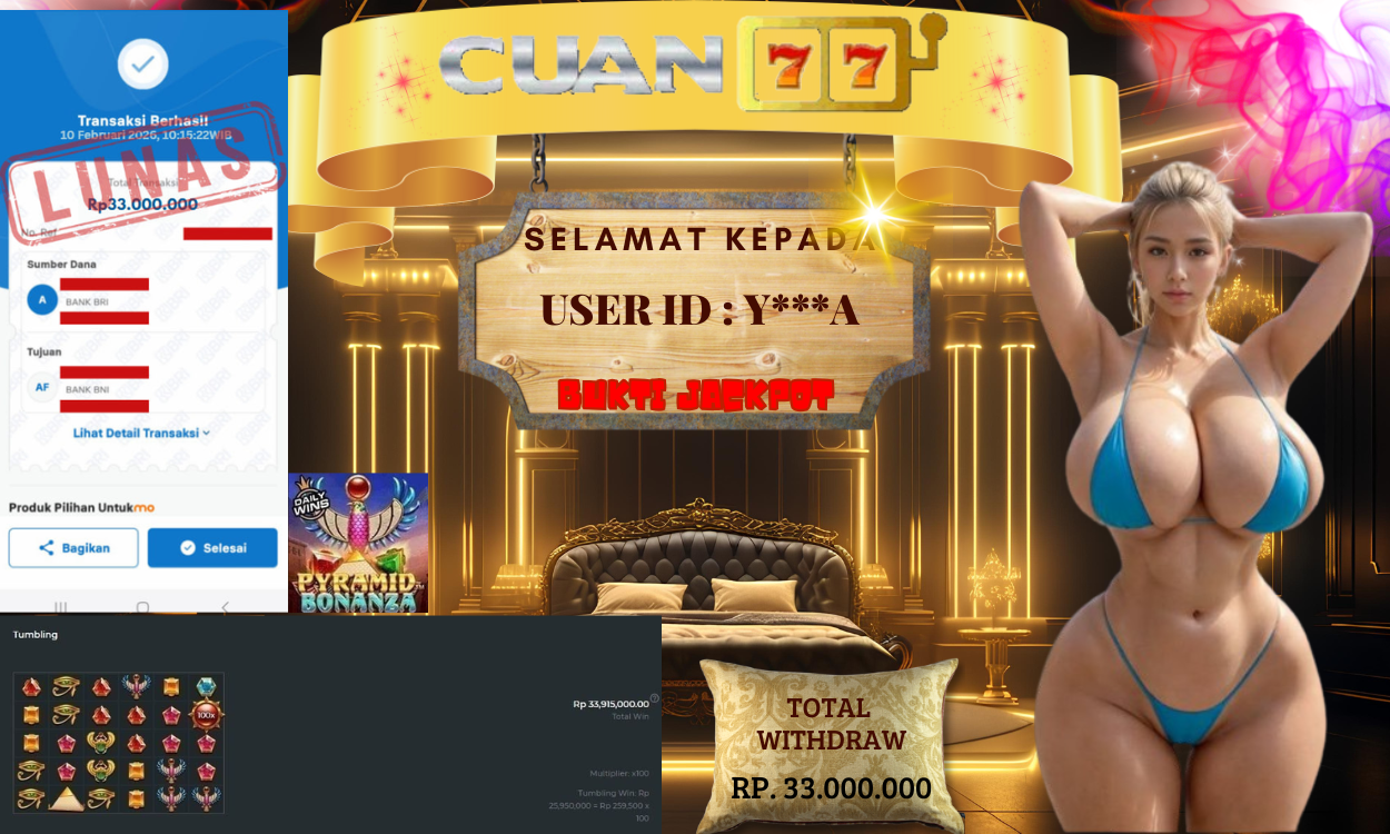 CUAN77 JACKPOT SLOT PYRAMID BONANZA Rp. 33.000.000,- LUNAS